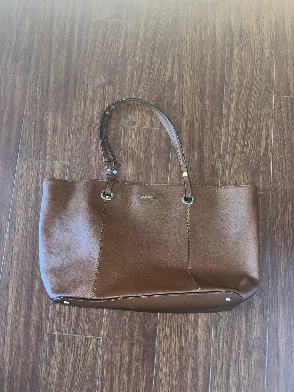 Calvin Klein Chestnut Brown Pebbled Leather Tote